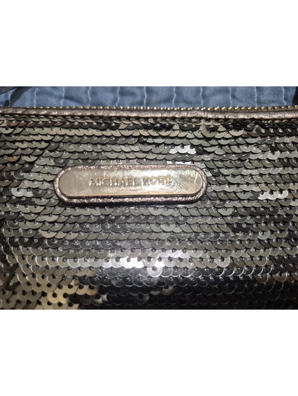 Michael Kors Silver Metallic Sequin Wristlet Zip Clutch